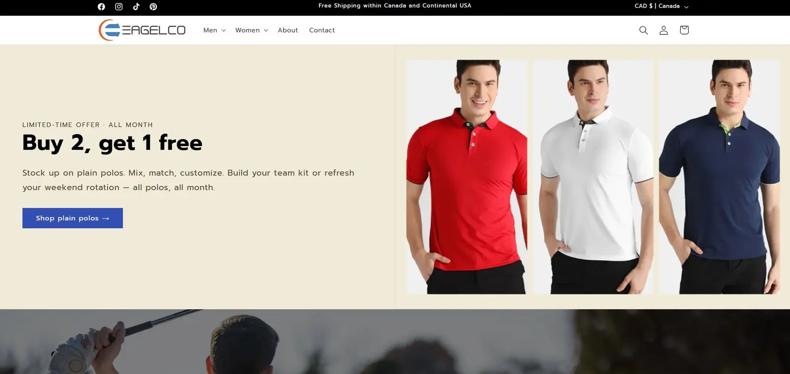 Eagelco — Toronto golf apparel brand on Shopify with custom B2B microsite